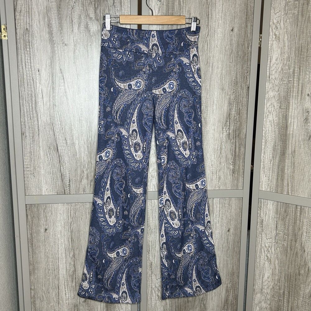 Anthropologie Maeve Size 0 Flare Knit Pants Paisley Blue Gold Maria